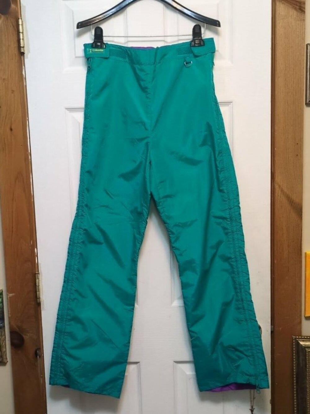 Vintage Columbia Ski Pants Womens Sz S Teal Purple Full Side Zip Snow Pants 90s